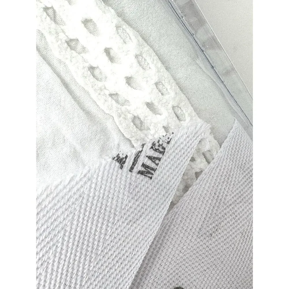 PiuBelle White Queen Sheet Set 100% Cotton Crochet Border Trim NWT Portugal